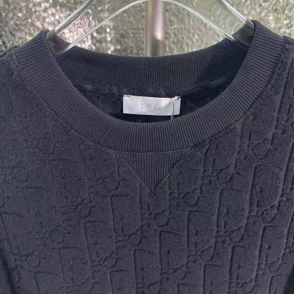 Dior Men Oblique T-shirt Relaxed Fit Navy Blue Terry Cotton Jacquard