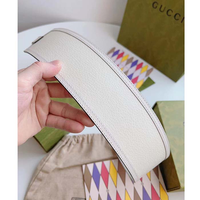 Gucci Unisex GG Marmont Wide Belt White Leather Double G 6.9 CM Width