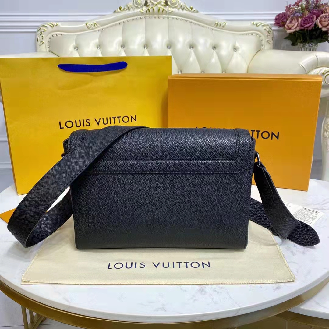 Louis Vuitton LV Unisex New Flap Messenger Black Taiga Cowhide Leather