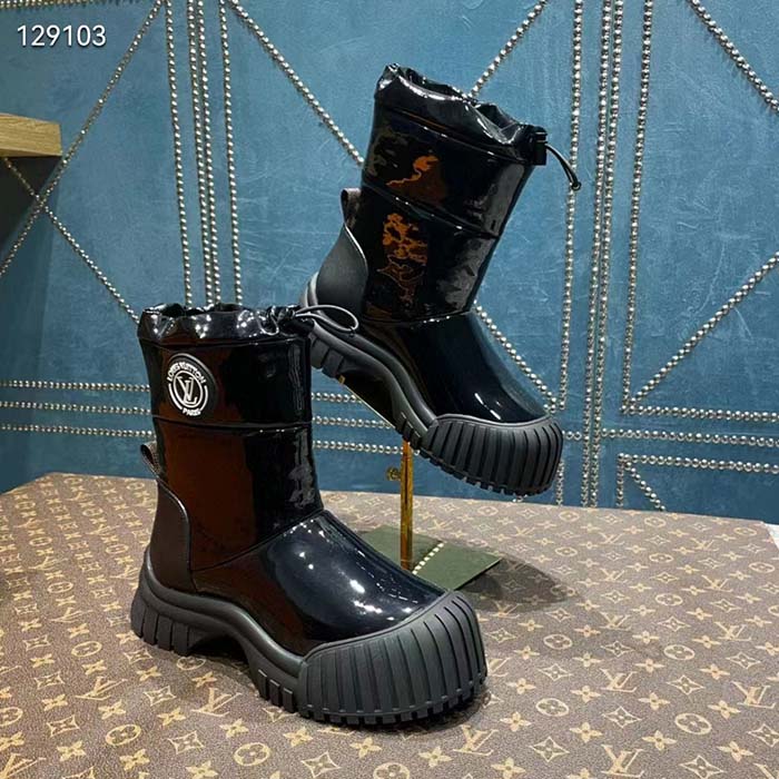 Louis Vuitton Unisex LV Ruby Flat Half Boot Black Vinyl Elastic Stopper Rubber