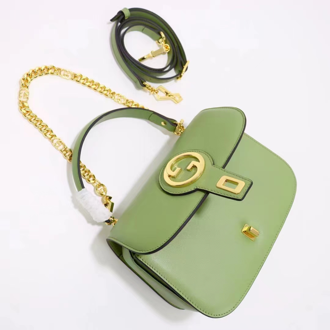 Gucci Women GG Blondie Top-Handle Bag Light Green Leather Round Interlocking G