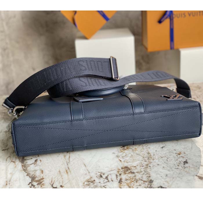 Louis Vuitton LV Unisex Takeoff Briefcase Navy Blue LV Aerogram Cowhide Leather