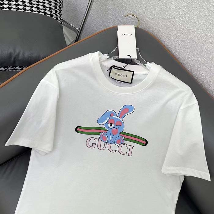 Gucci Men GG Cotton Jersey Printed T-Shirt White Crewneck Short Sleeves