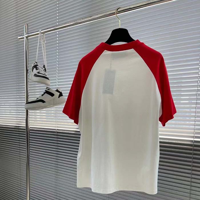 Gucci Men GG Cotton Jersey T-Shirt Red Off White Medium Crewneck Raglan Sleeves
