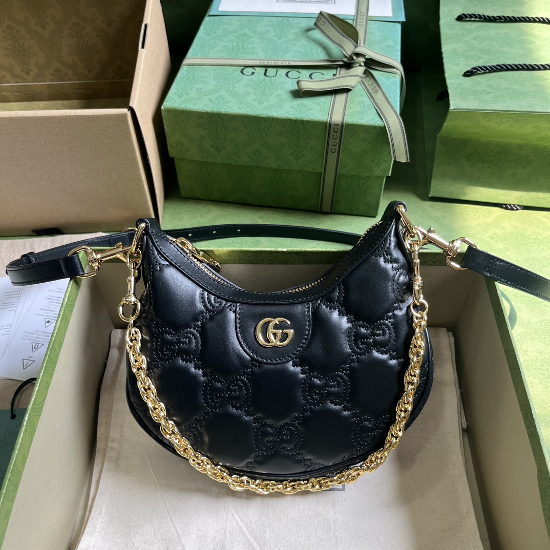 Gucci Women GG Matelassé Mini Bag Black GG Matelassé Leather Double G