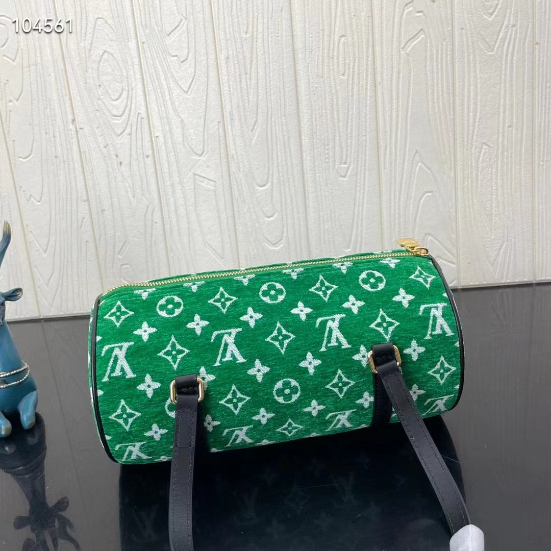 Louis Vuitton LV Unisex Papillon Handbag Green Monogram Jacquard Velvet Cowhide Leather