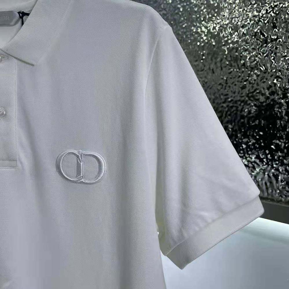Dior Men CD Icon Polo Shirt White Cotton Pique