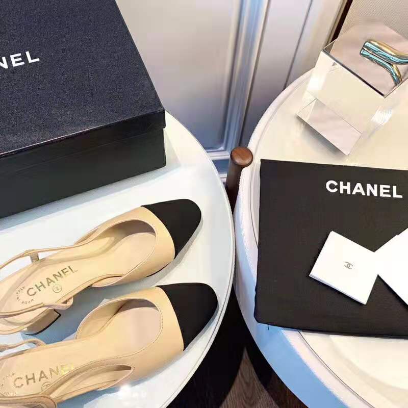 Chanel Women Slingbacks in Goatskin & Grosgrain 6.7 cm Heel-Sandy