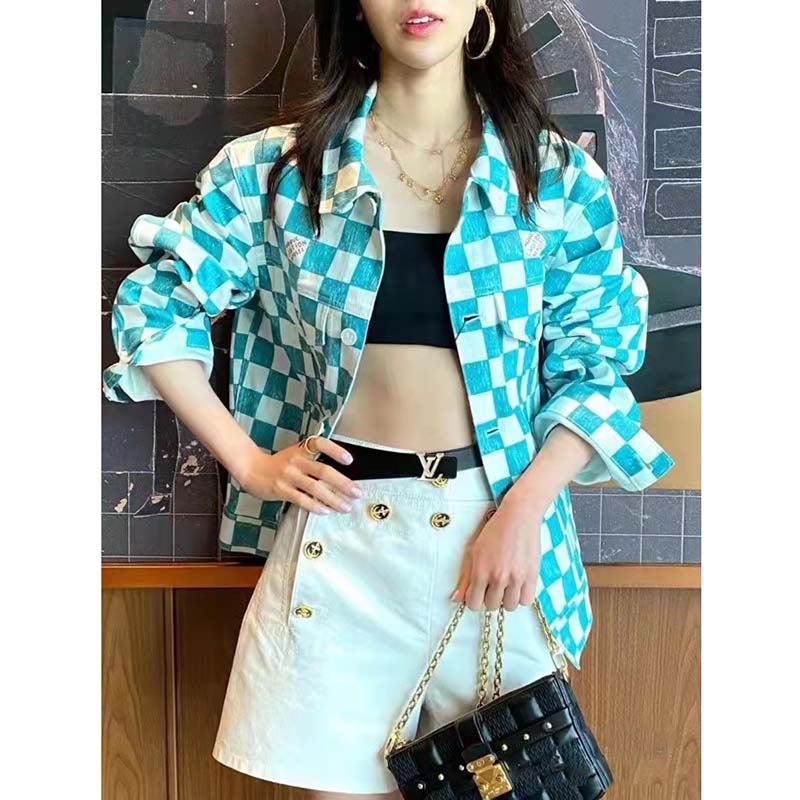 Louis Vuitton LV Women Damier Denim Trunker Jacket Ocean Cotton Regular Fit