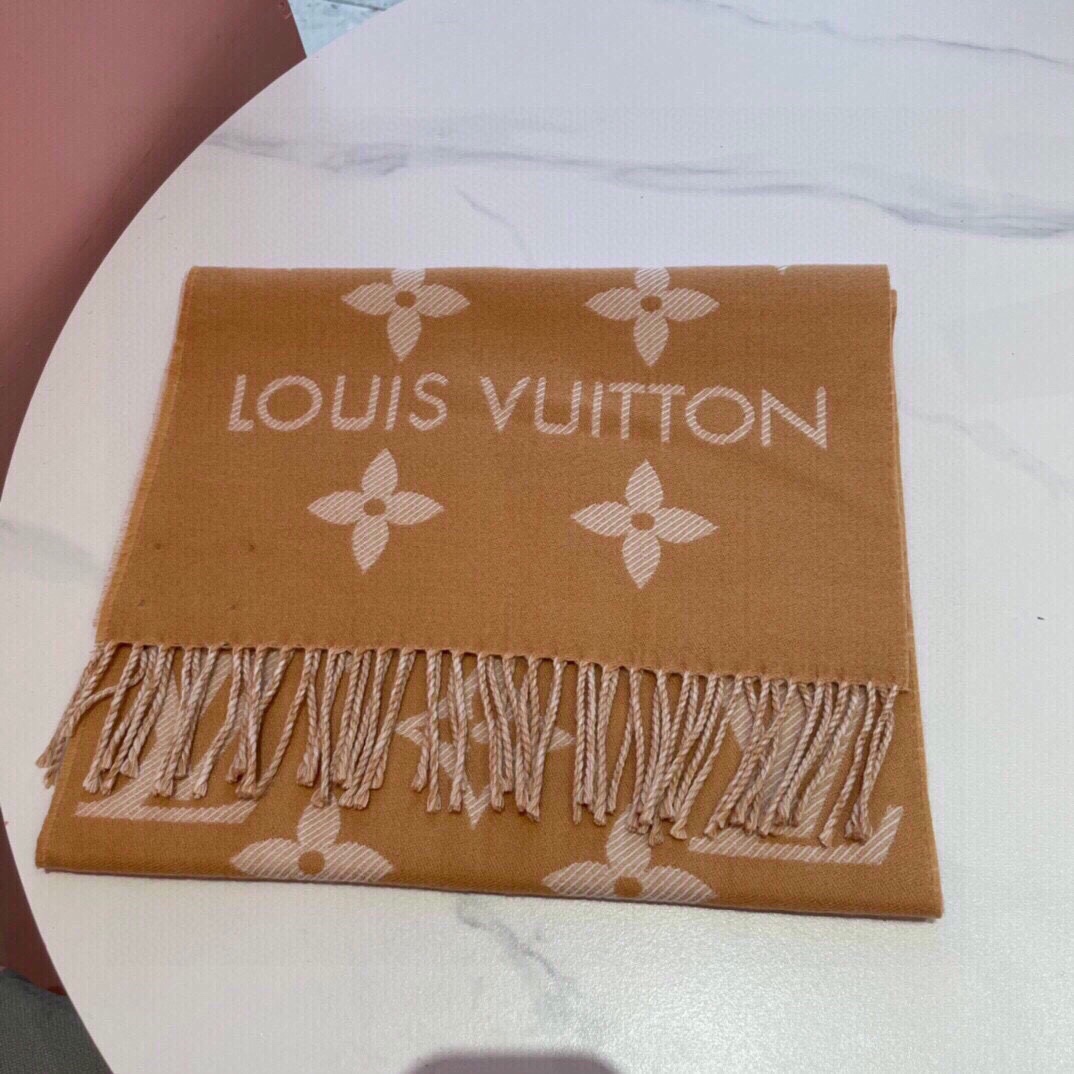 Louis Vuitton LV Unisex Essential Scarf Sandy Wool Contrasting Monogram Motif Signature