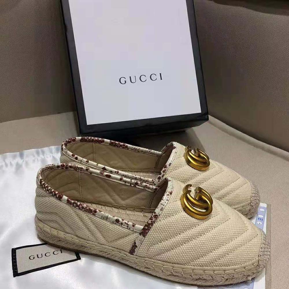 Gucci Women Chevron Raffia Espadrille with Double G-Sandy