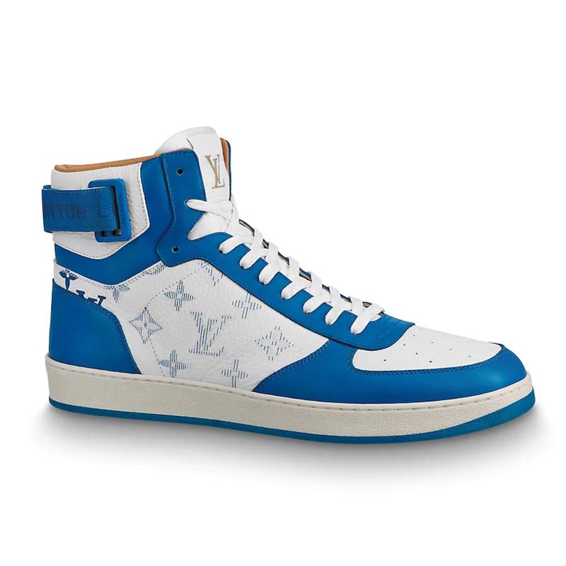 Louis Vuitton LV Unisex Rivoli Sneaker Boot in Monogram Grained Calf Leather-Blue