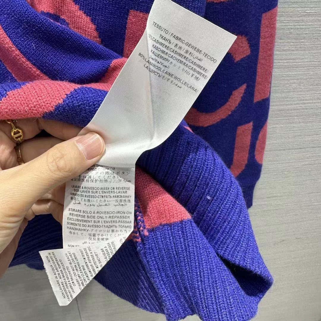 Gucci Women GG Wool Sweater Gucci Intarsia Blue Crewneck Dropped Shoulder