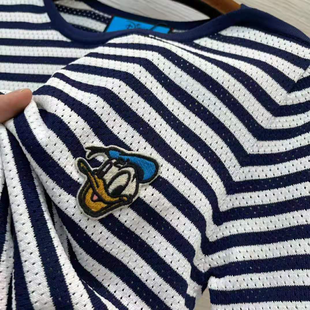 Gucci Men Disney x Gucci Donald Duck Striped T-Shirt Cotton Jersey Crewneck Short Sleeves