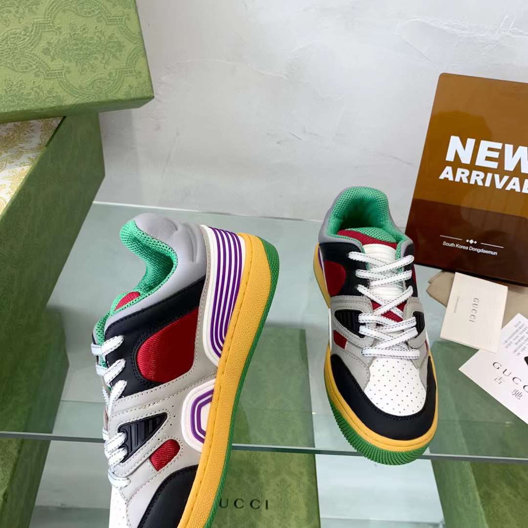 Gucci Unisex Basket Sneaker Black Demetra Red Mesh Rubber Sole Low 3.3 Cm Heel