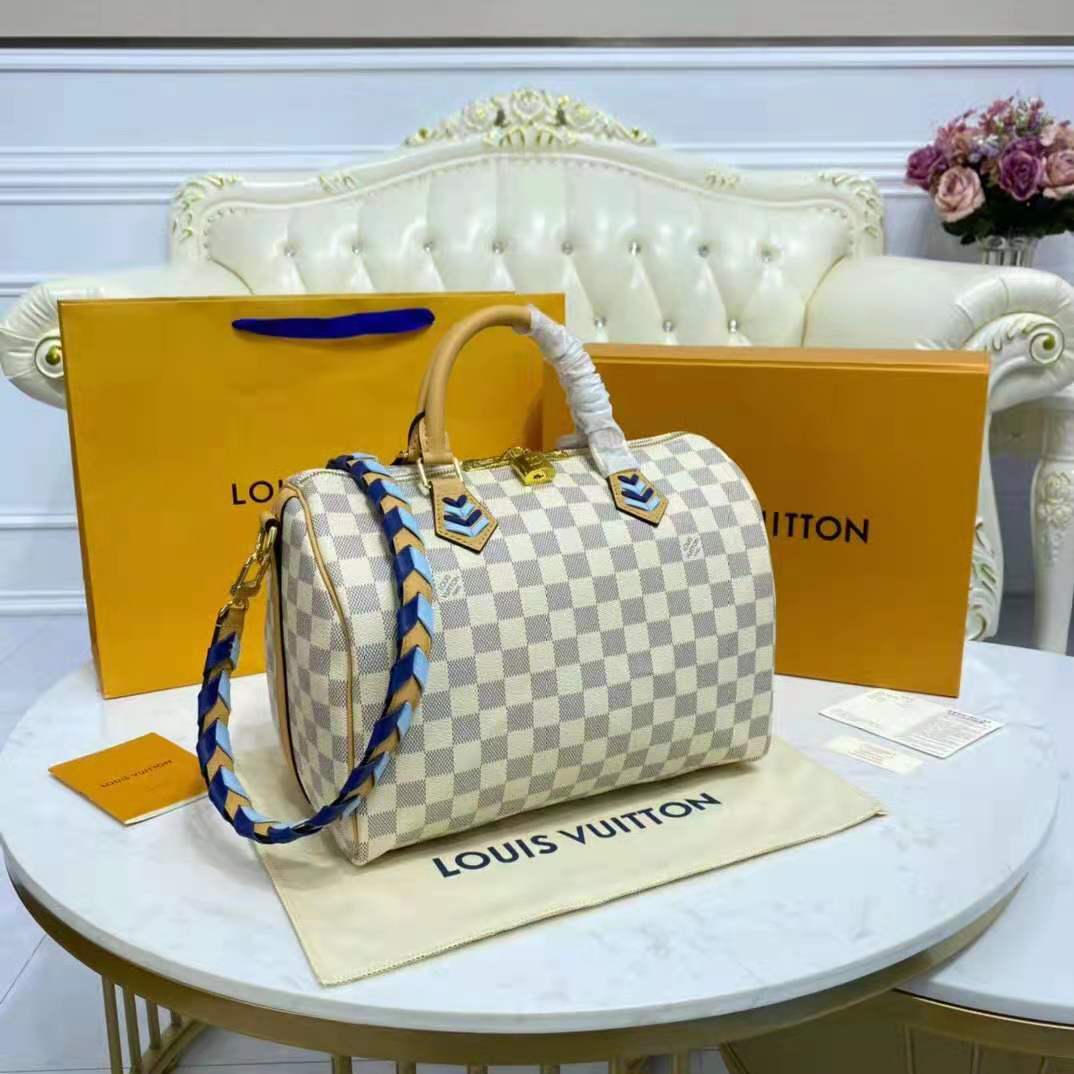 Louis Vuitton LV Unisex Speedy 30 Bandoulière Blue Damier Azur Coated Canvas
