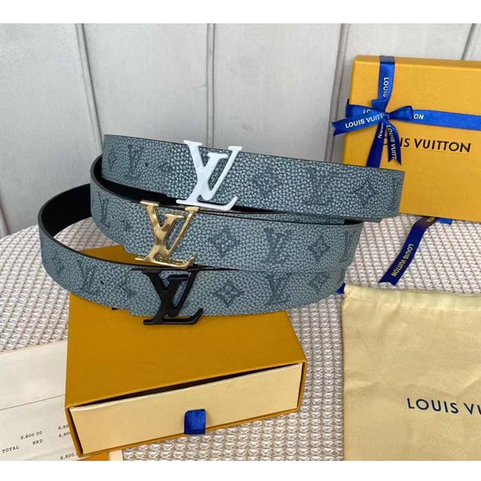Louis Vuitton Unisex LV Shape MNG Climbing 40 MM Reversible Belt Grey Monogram Taurillon Leather