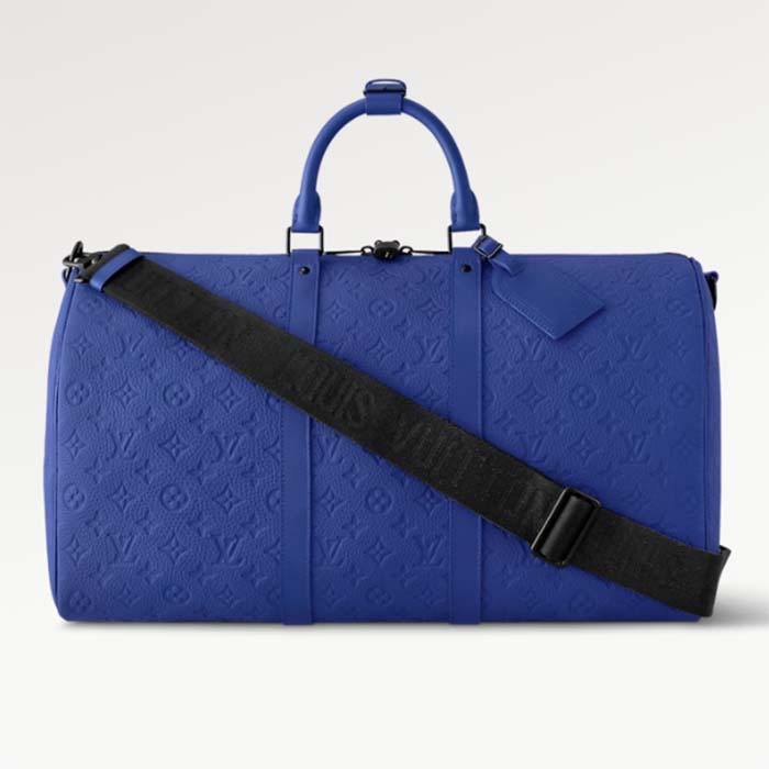 Louis Vuitton LV Unisex Keepall Bandoulière 50 Racing Blue Embossed Taurillon Monogram Cowhide Leather