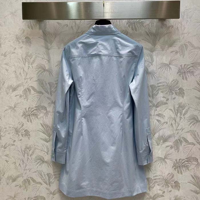 Louis Vuitton LV Women Zipper Waist Shirt Dress Coton Ice Blue Regular Fit