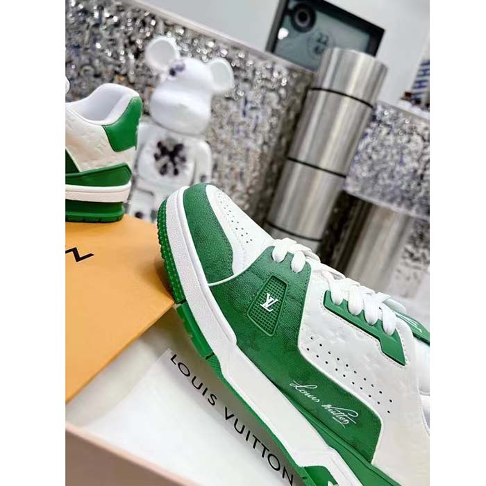 Louis Vuitton Unisex LV Trainer Sneaker Green Mini Monogram Embossed Calf Leather