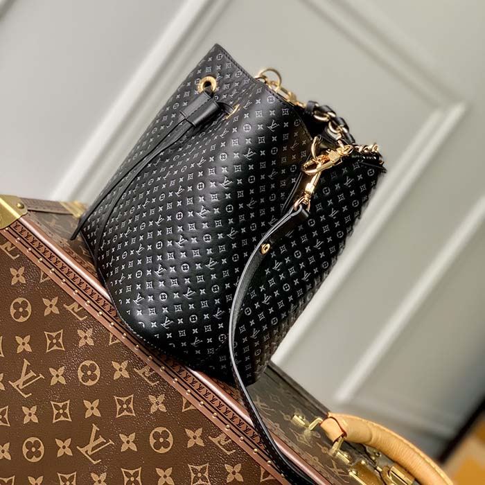 Louis Vuitton Women NeoNoé BB Bucket Bag Black Calfskin Monogram Flowers