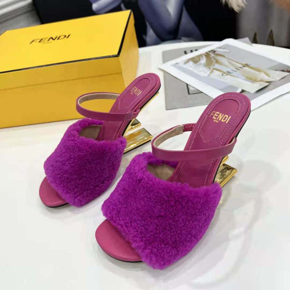 Fendi Women First Purple Sheepskin High-Heeled Sandals