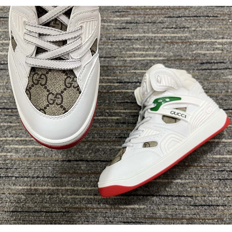 Gucci Unisex Gucci Basket Sneaker White Beige Ebony GG Supreme Canvas Low Heel