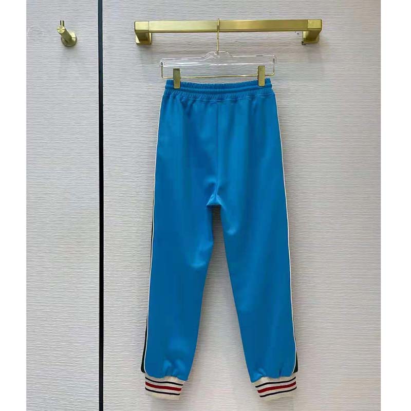 Gucci Men Technical Jersey Jogging Pant with Web Interlocking G-Blue
