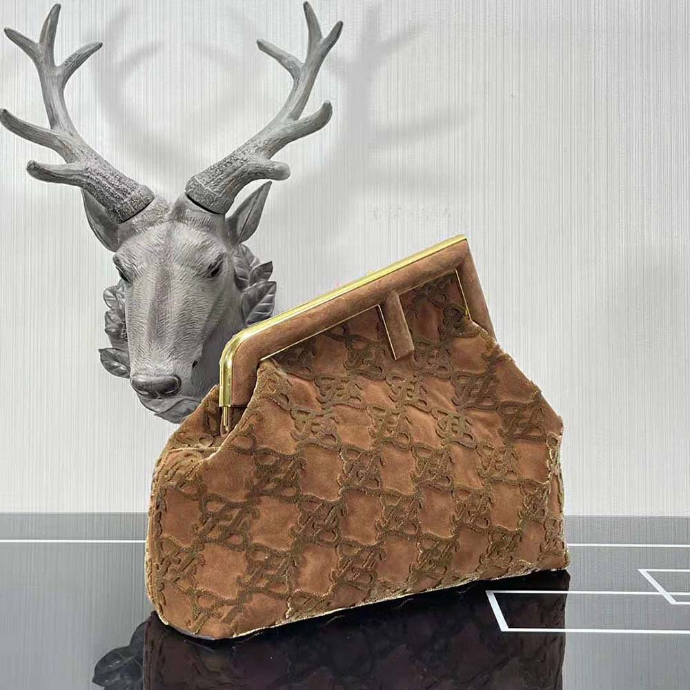 Fendi Women First Medium Brown Suede Bag