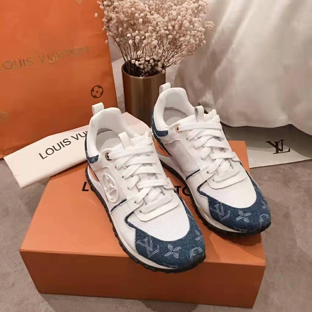Louis Vuitton LV Women Run Away Sneaker in Monogram Denim and Calf Leather-Blue
