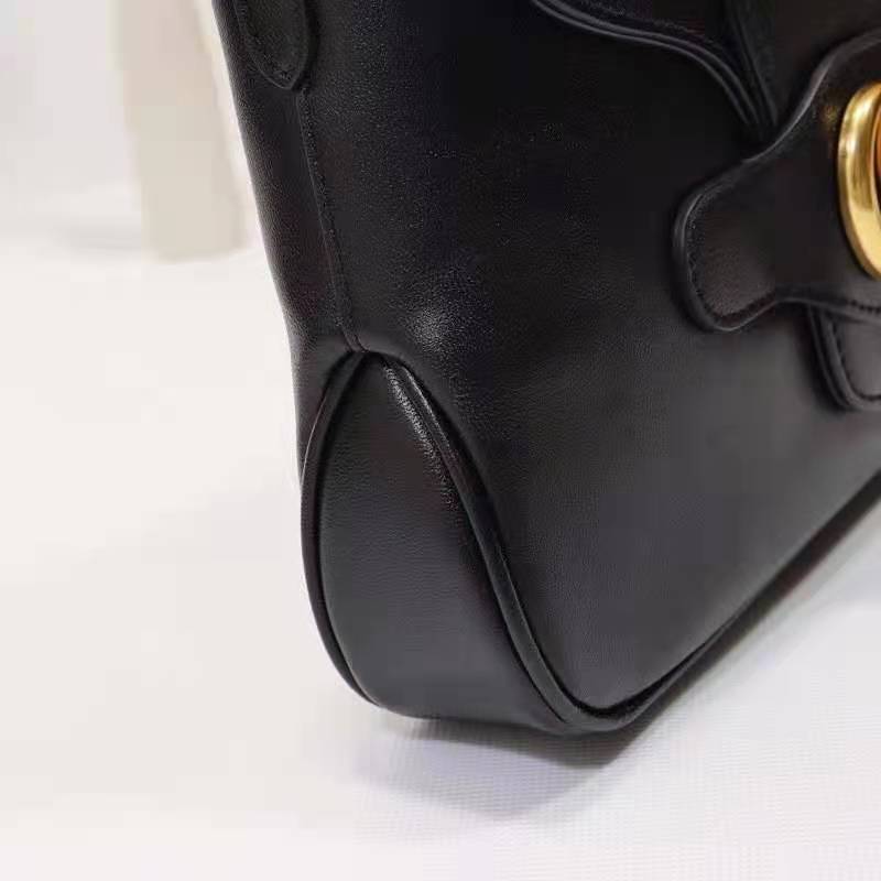 Gucci Unisex Small Messenger Bag with Double G Black Leather Antique Gold-Toned Hardware