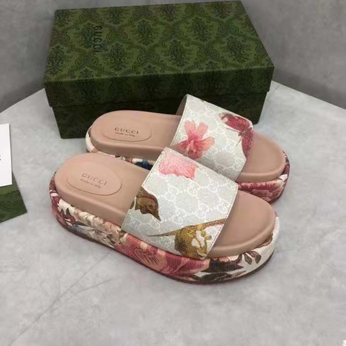 Gucci Unisex GG Flora Slide Sandal Multicolored Supreme Print Canvas Low Heel