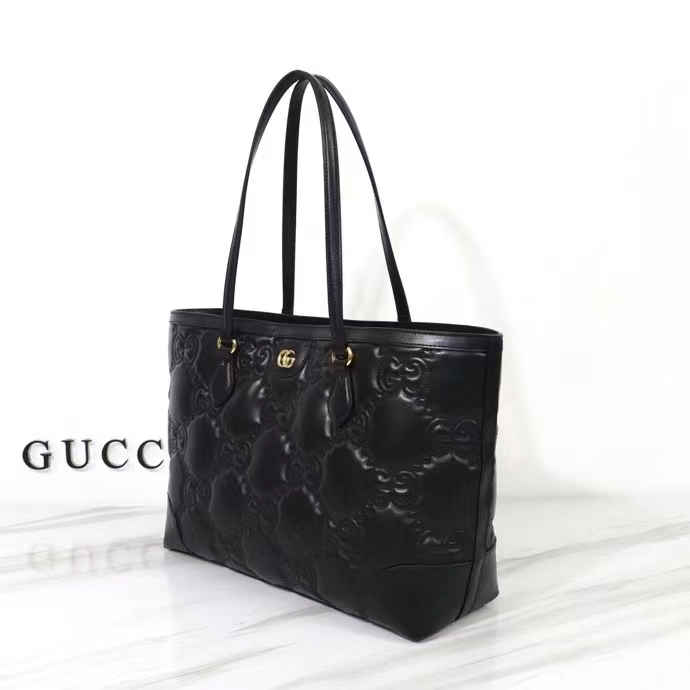 Gucci Women GG Matelassé Medium Tote Black GG Leather Double G