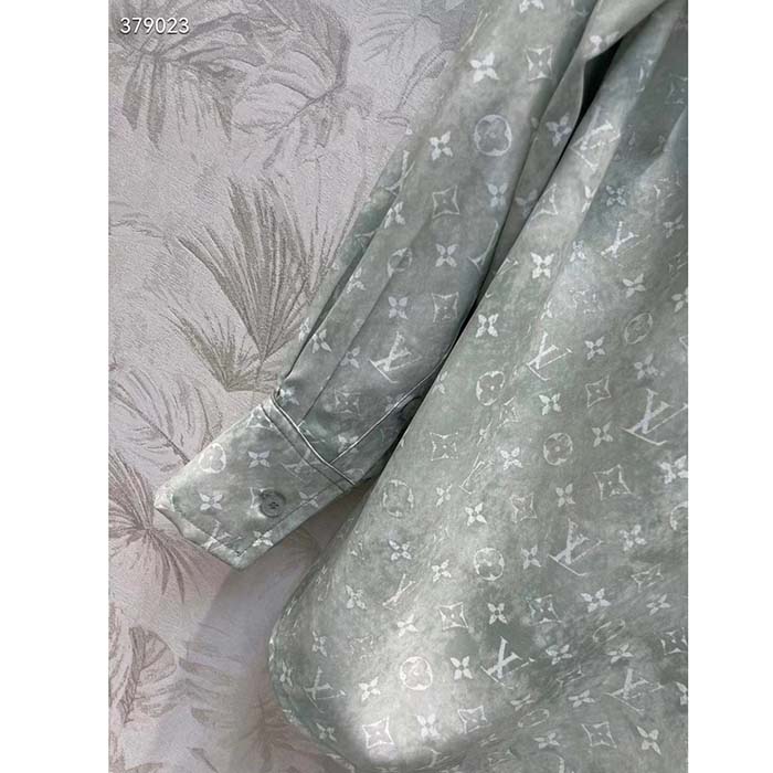 Louis Vuitton Men LV Monogram Cloud Shirt Silk Green Blue Regular Fit
