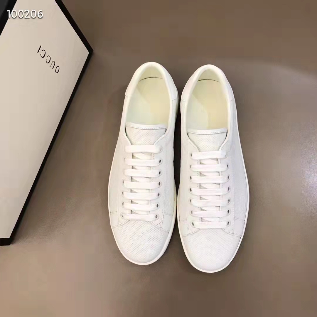 Gucci Unisex Ace GG Embossed Sneaker White GG Embossed Leather Rubber Sole