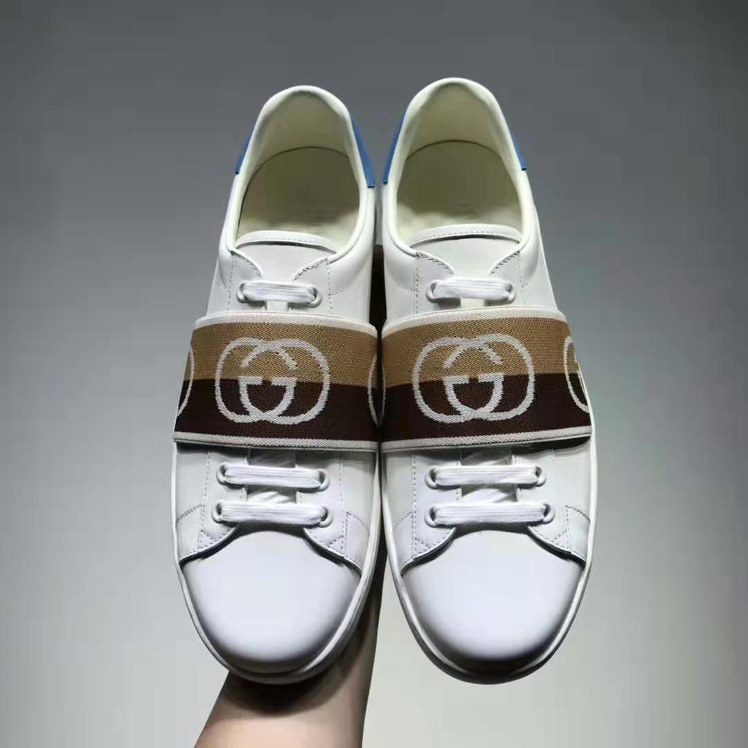Gucci GG Unisex Ace Sneaker with Interlocking G White Leather 1.5 cm Heel