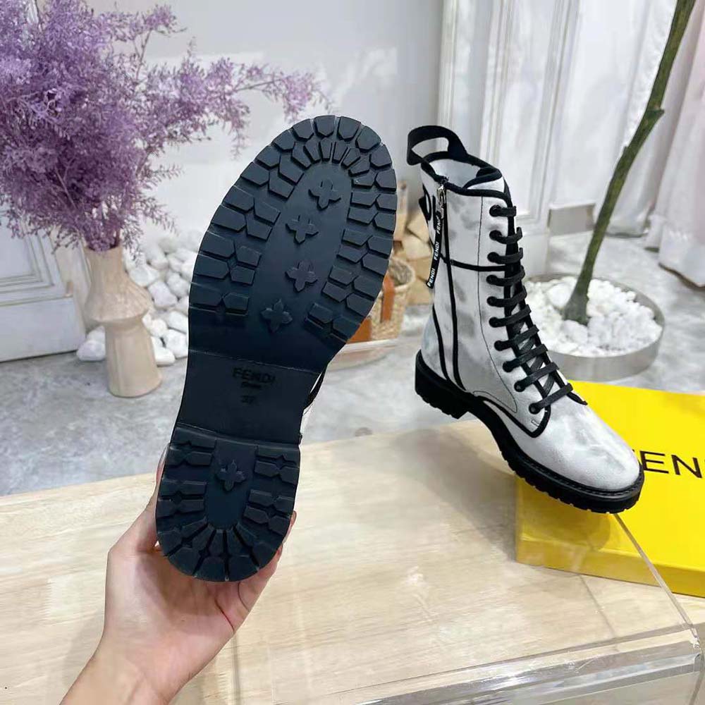 Fendi Women Signature Gray Canvas Biker Boots