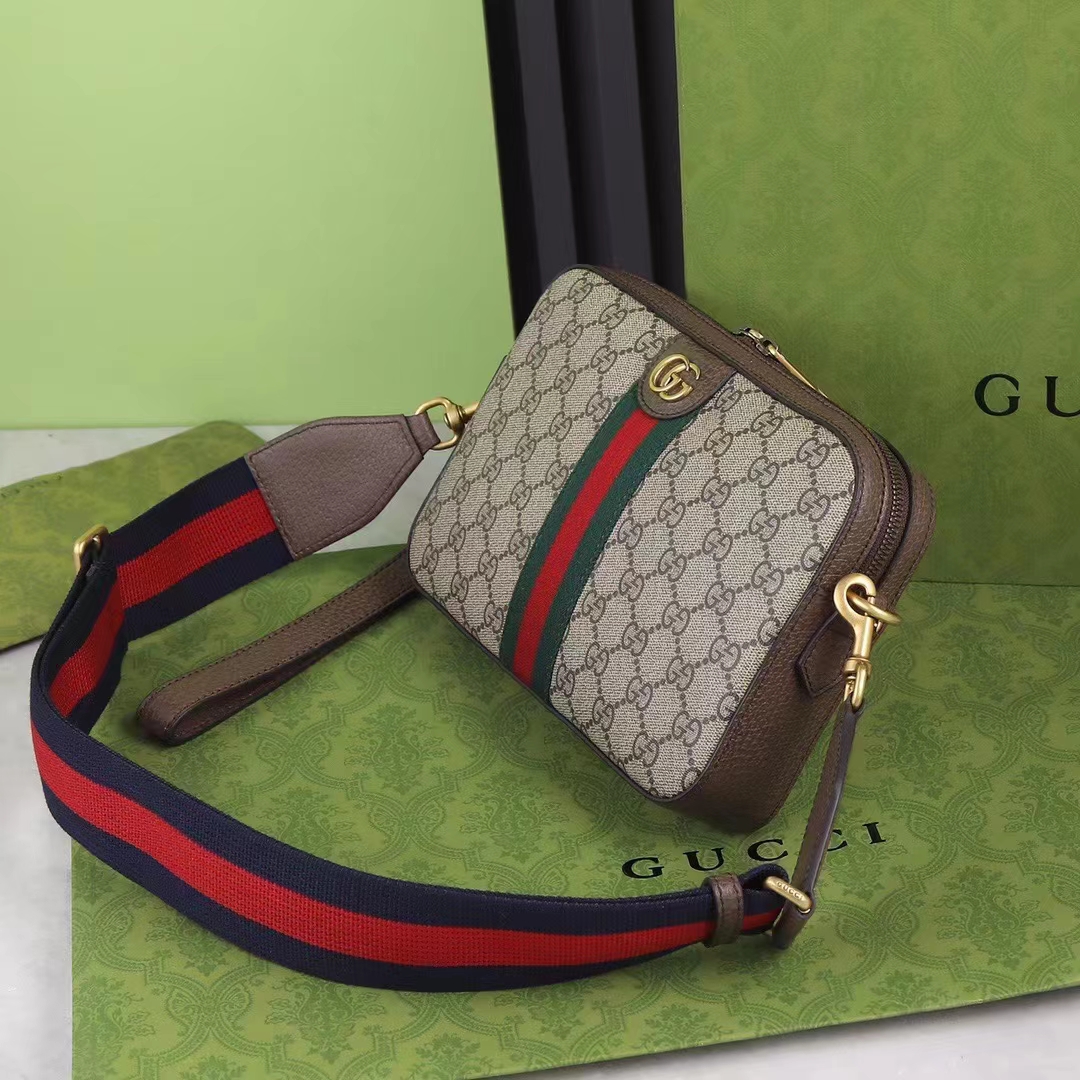 Gucci Unisex GG Ophidia GG Shoulder Bag Beige Ebony Supreme Canvas