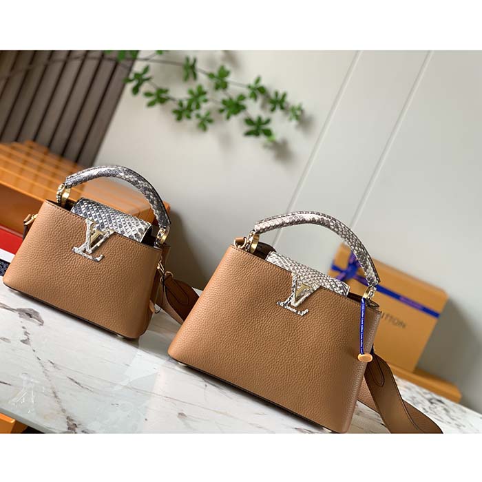 Louis Vuitton LV Women Capucines Mini Handbag Golden Yellow Taurillon Leather Python Skin