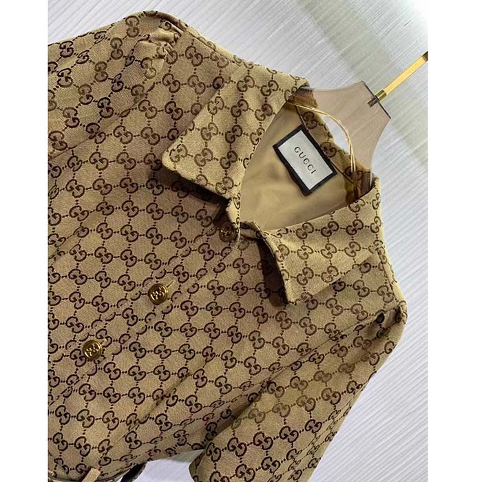 Gucci Women Original GG Canvas Jumpsuit Point Neck Short Sleeves