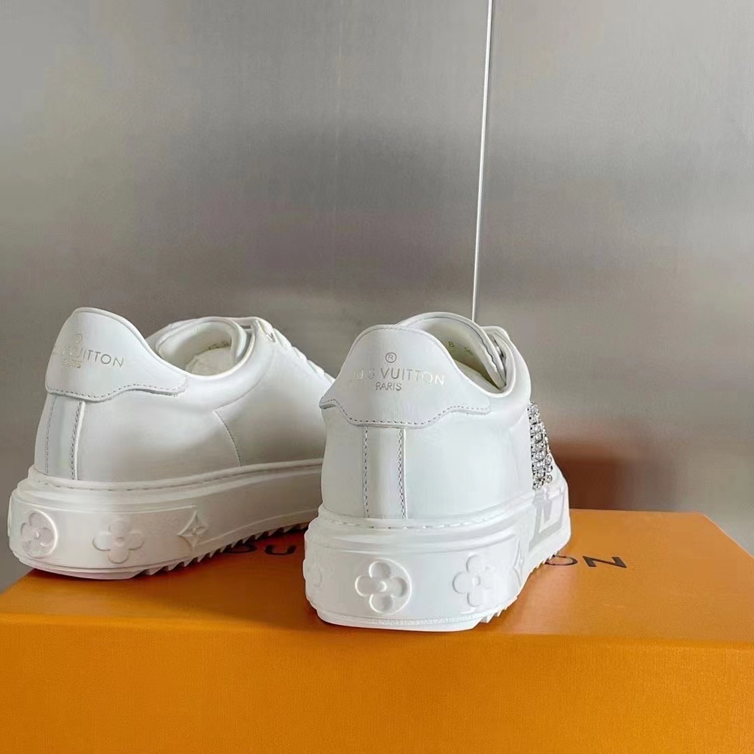 Louis Vuitton LV Women Time Out Sneaker Silver Calf Leather Strass