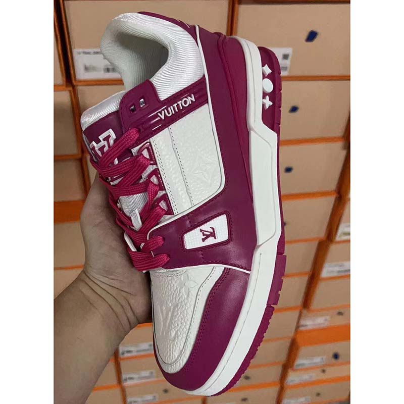 Louis Vuitton LV Unisex Trainer Sneaker Fuchsia Mix Materials Initials Monogram Flowers