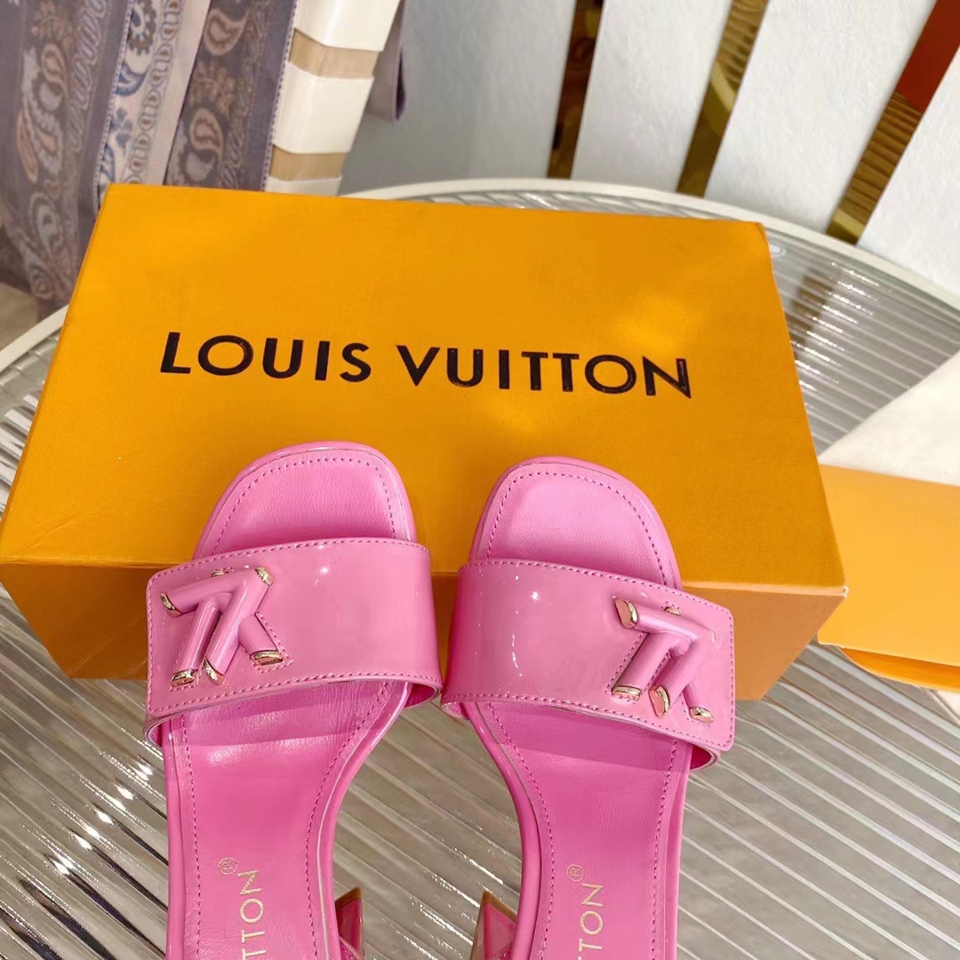 Louis Vuitton LV Women Shake Sandal Pink Patent Calf Leather 9.5 Cm Heel