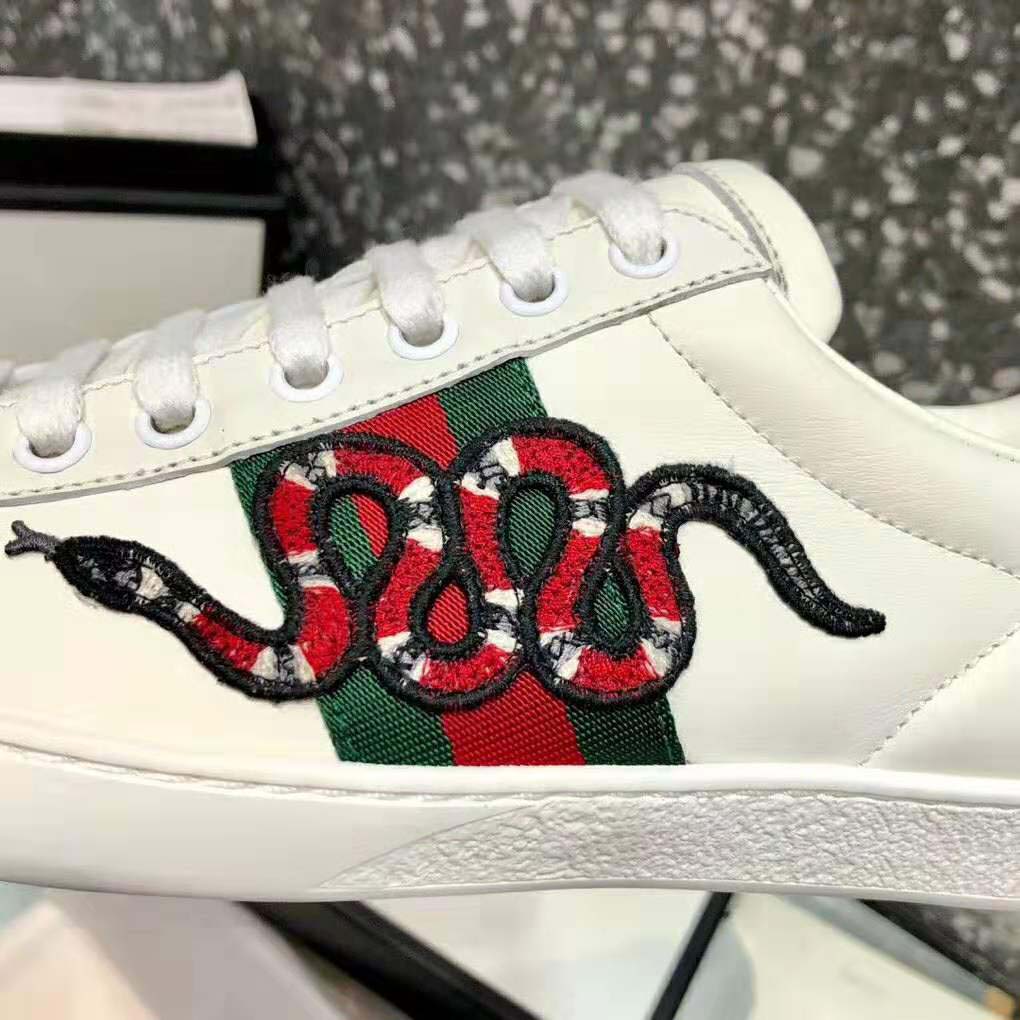 Gucci Men Ace Embroidered Sneaker with An Embroidered Kingsnake-White