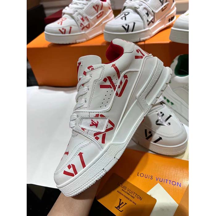 Louis Vuitton Unisex LV Trainer Sneaker Red Mix Sustainable Materials Monogram Flowers