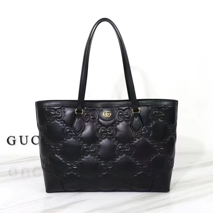 Gucci Women GG Matelassé Medium Tote Black GG Leather Double G