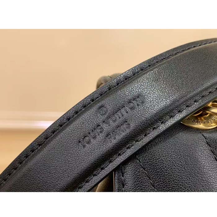 Louis Vuitton LV Women New Wave Chain Bag MM Handbag Black Smooth Cowhide