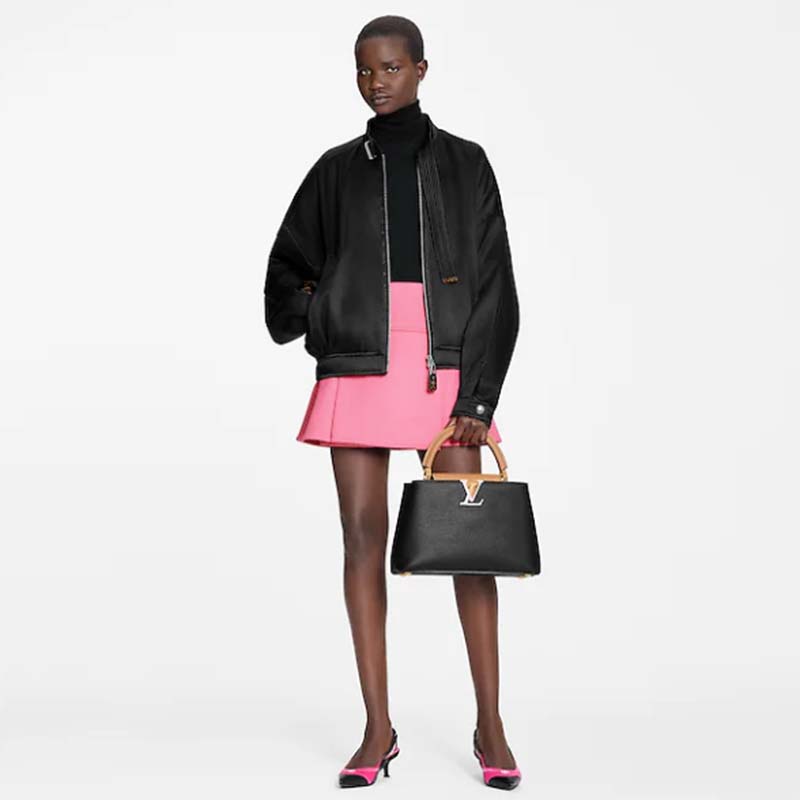 Louis Vuitton LV Women Capucines MM Handbag Black Gold Arizona Taurillon Cowhide