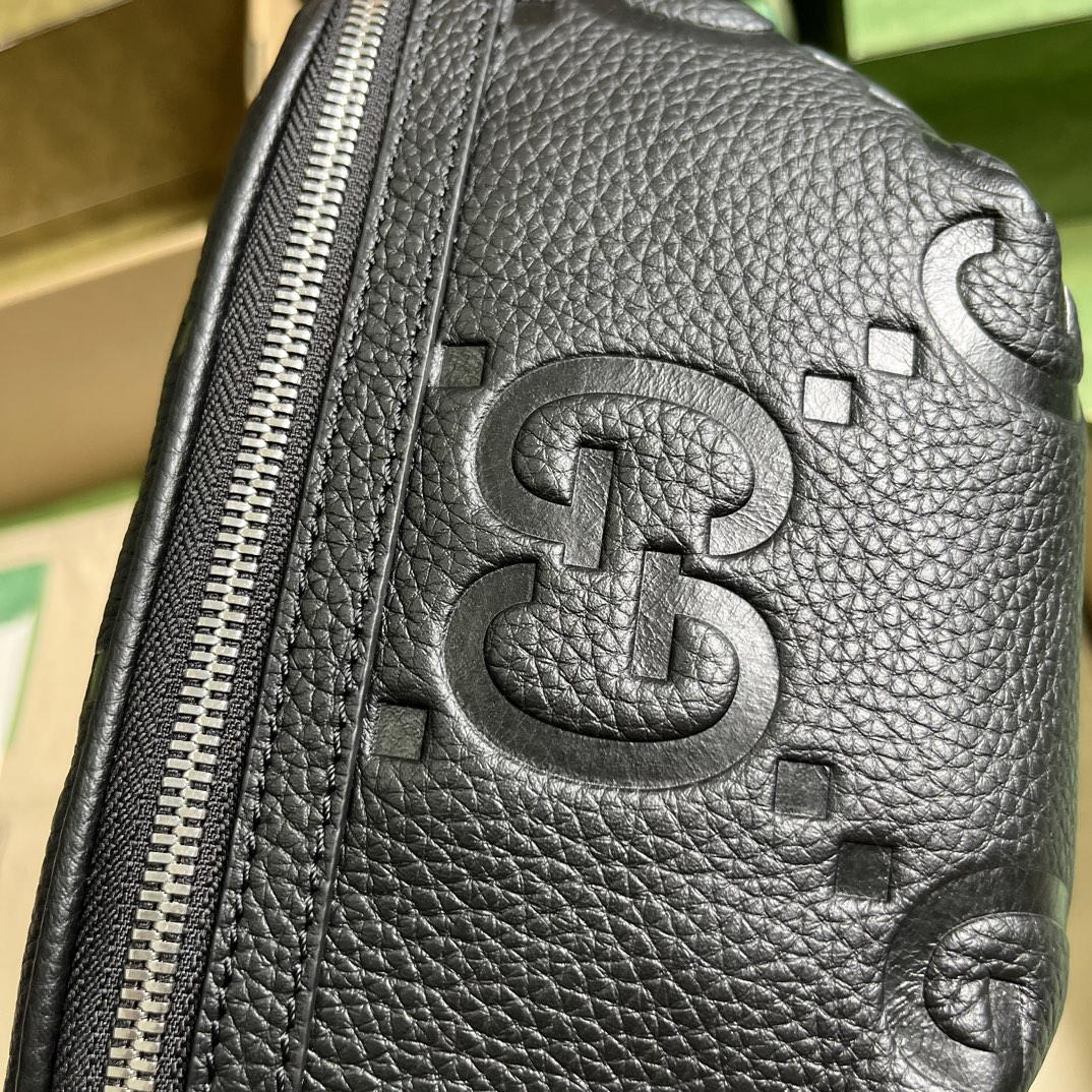 Gucci Unisex Jumbo GG Small Belt Bag Black Leather Zip Closure