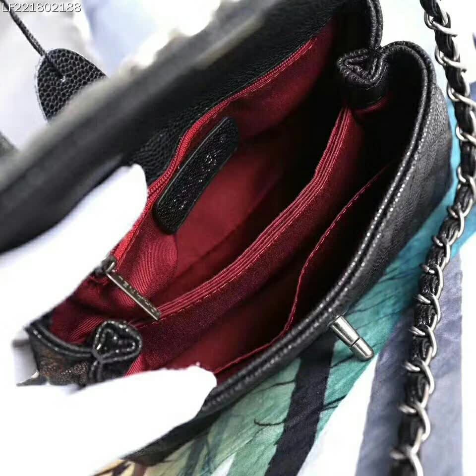 Chanel Coco Caviar Lizard Quilted Mini Flap Bag with Top-Handle-Black